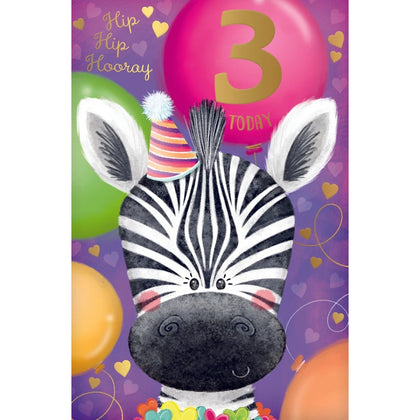 Zebra In Party Hat 3rd Birthday Girl Card