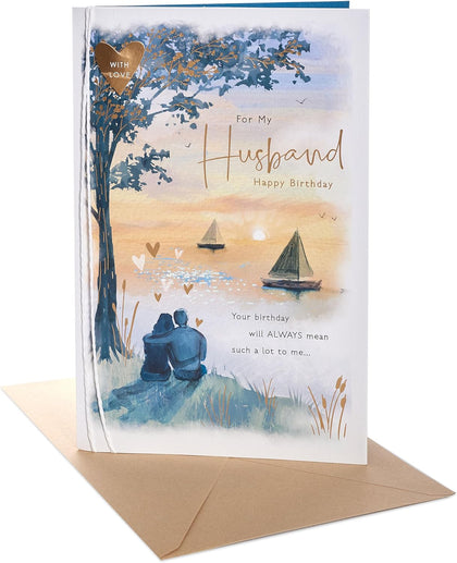 Stunning Boat Scene Design Husband Birthday Card