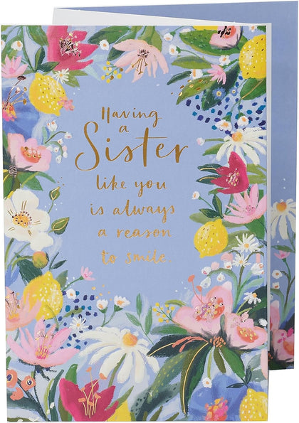 Floral Border Design Sister Birthday Card