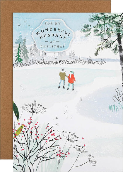 Contemporary Illustrated Winter Scene Design Husband Christmas Card