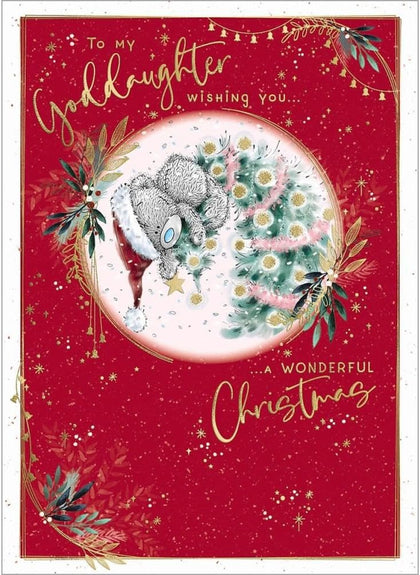 Bear Decorating Tree Goddaughter Christmas Card