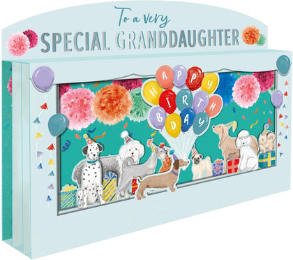 Spectacular 3D Party Dogs Scene Granddaughter Birthday Card