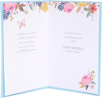 Blue & Floral Design Granddaughter Birthday Card