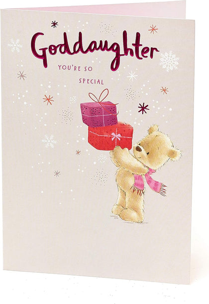 Cute Teddy Goddaughter Christmas Card