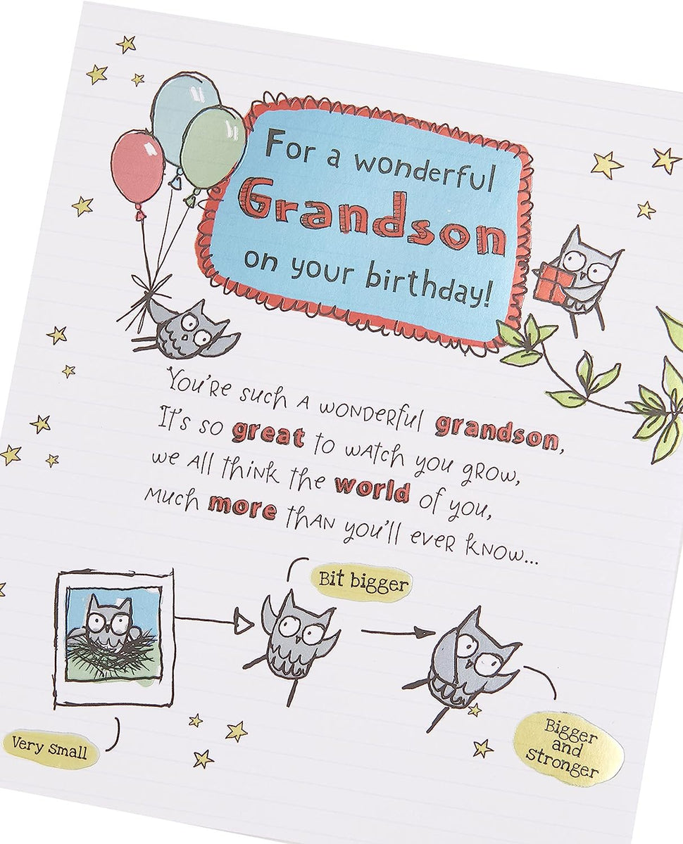 Cute Design with Owl Illustration and Sentimental Verse Grandson Birth ...