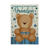 On The Birth Of Baby Grandson Teddy Holding Banner Design Congratulations Card