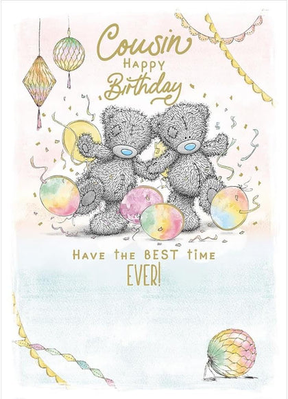 Bears Playing In Balloons Cousin Birthday Card