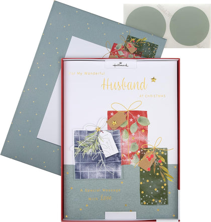 Traditional Wrapped Gifts Design Boxed Christmas Card for Husband