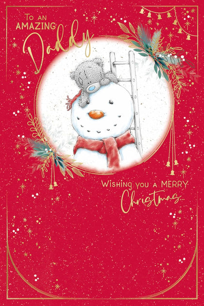 Bear Building Snowman Daddy Christmas Card