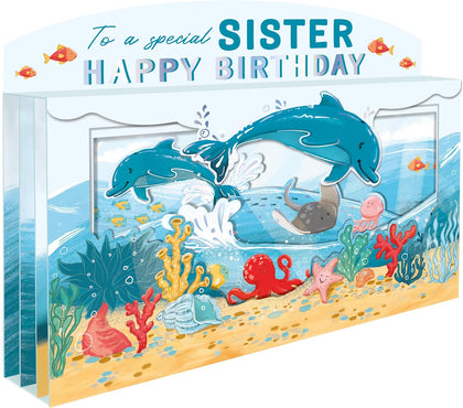 Spectacular 3D Dolphins Under The Sea Sister Birthday Card