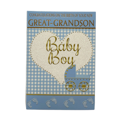 On Birth Of New Baby Great Grandson Traditional Design Congratulations Card