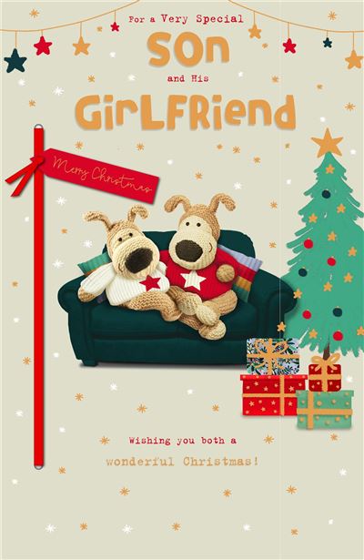 Boofles on Sofa Son & Girlfriend Christmas Card