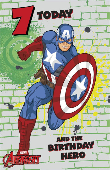 Disney Marvel Captain America Design 7th Kids Birthday Card For Him