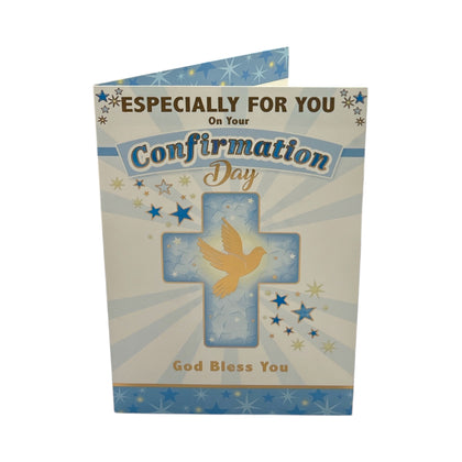 Especially For You Boy On Your Confirmation Dove and Cross Design Religious Greeting Card