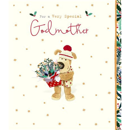 Boofle Holding Bouquet Godmother Christmas Card