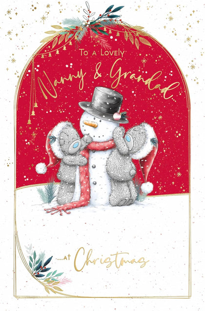 Bears With Snowman Nanny And Grandad Christmas Card