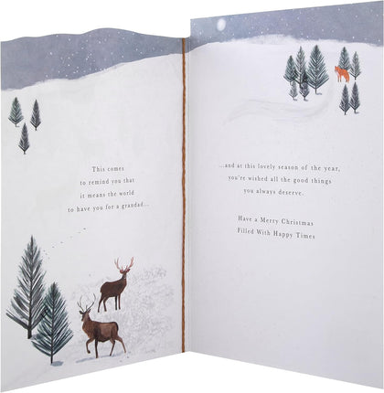 Traditional Illustrated Winter Reindeers Design Christmas Card for Grandad