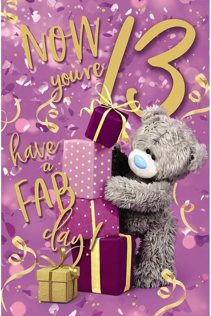 Bear Stacking Gifts Fab Day 13th Birthday Card