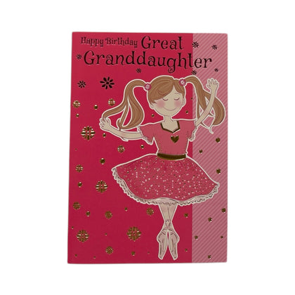 For Great Granddaughter Girl Juvenile Girl Dancing Pink Birthday Card