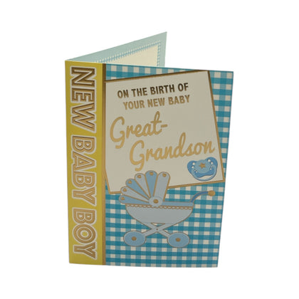 On Birth Of New Baby Great Grandson Traditional Checks Design Congratulations Card