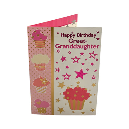 To Great Granddaughter Juvenile Cupcakes Design Birthday Card