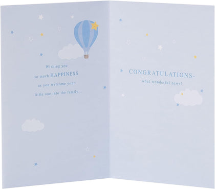 Blue Cloud Design New Baby Boy Congratulations Card