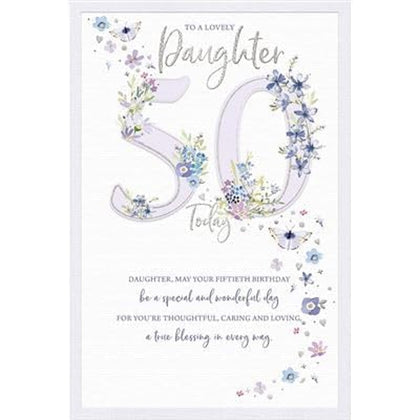 Flowers And Butterflies Daughter 50th Milestone Birthday Card