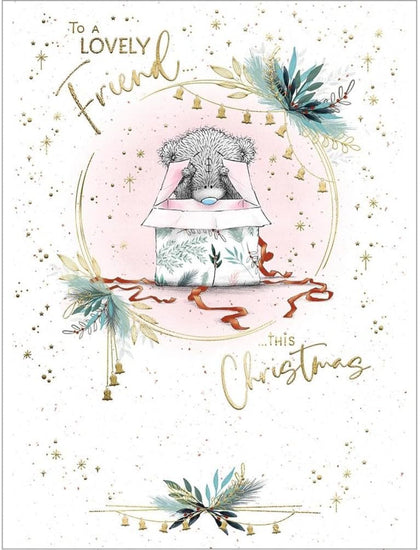 Bear Peering Into Gift Box Friend Christmas Card