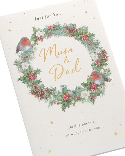 Festive Wreath Design Mum & Dad Christmas Card