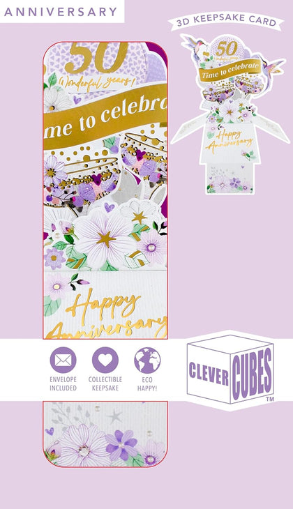 Clever Cube 50 Wonderful Years Golden Cheers! Anniversary Pop Up Keepsake Card