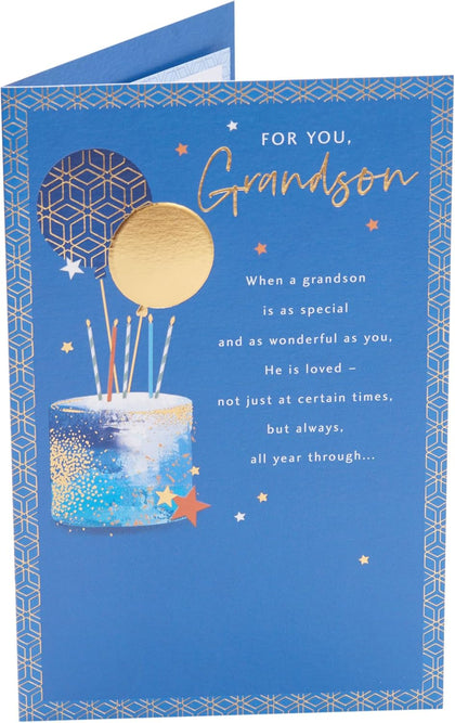 Blue & Gold Cake Design Thinking of You Range Grandson Birthday Card