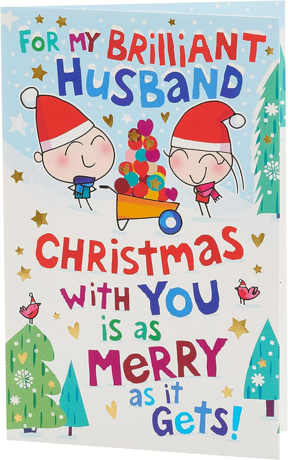 Sweet Cartoon Couple Design Husband Christmas Card