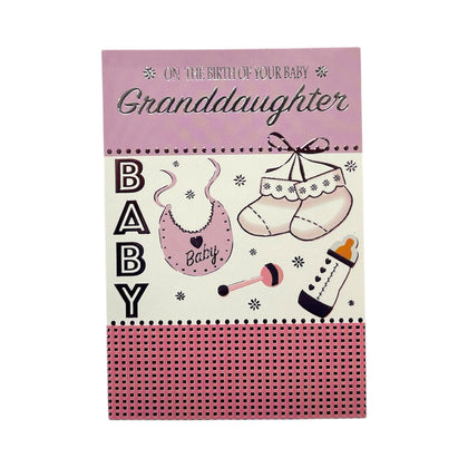 On Birth Of Granddaughter Baby Items Pink Congratulations Card