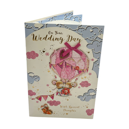 On Your Wedding Day Couple Mice Hot Air Balloon Design Congratulations Card