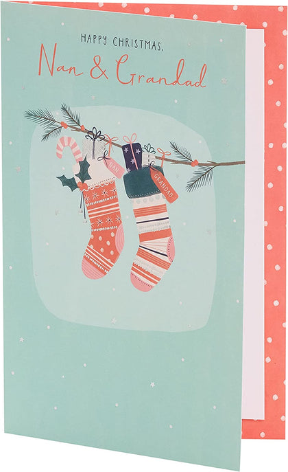 Cute Design with Christmas Stockings and Presents Nan & Grandad Christmas Card