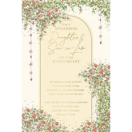 Floral Words Daughter And Son In Law Anniversary Card