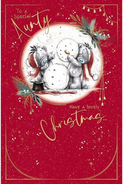 Bears Building A Snowman Aunty Christmas Card