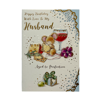 To My Husband Mouse Munching Cheese Design Birthday Card