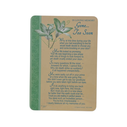 In Loving Memory Gone Too Soon Keepsake Graveside Card 