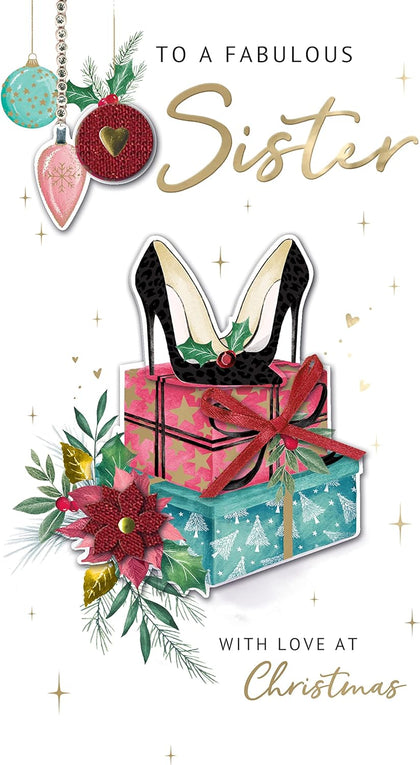 Hand-Finished Embellished Fabulous Sister Heels Christmas Card