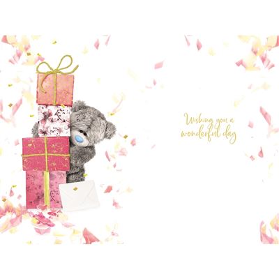 Bear And Tower Of Gifts 3D Holographic Mum Birthday Card