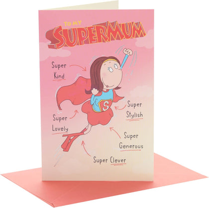 Supermum Cartoon Design Mum Birthday Card