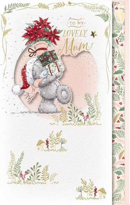 Bear Carrying Gifts And Poinsettia Handmade Mum Christmas Card 