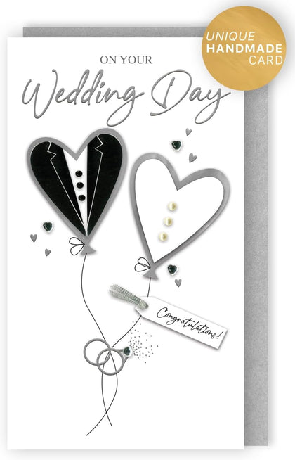 Congratulations On Your Wedding Day Heart Balloons Hand-Finished Card