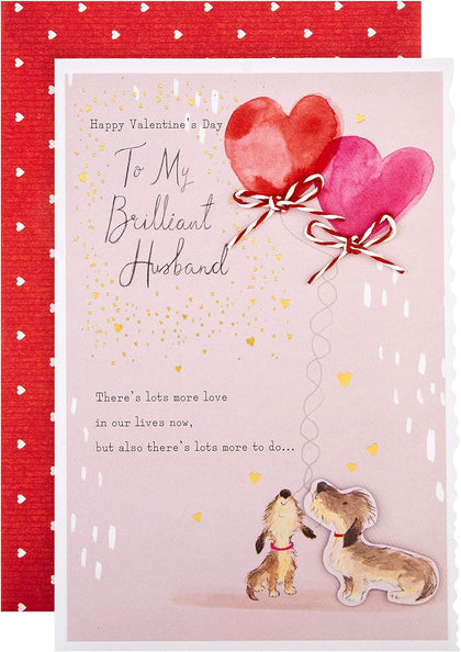 Cute Dogs & Heart Balloons Design Husband Valentine's Card