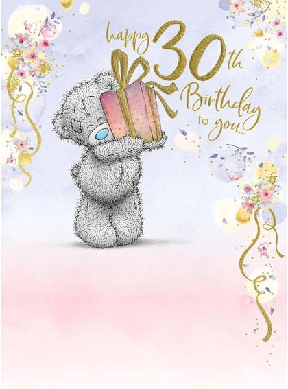 Bear Holding Gift 30th Birthday Card