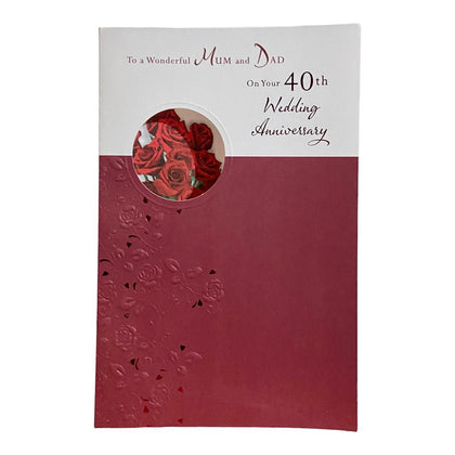 Mum And Dad Red Roses 40th Wedding Anniversary Card