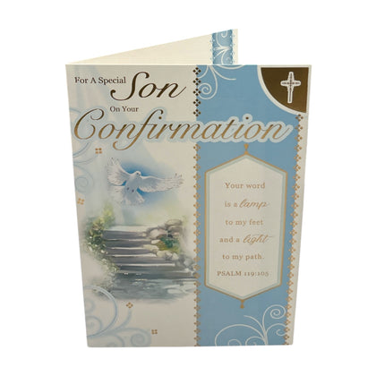 For Son Dove And Cross Blue Design Confirmation Religious Greeting Card