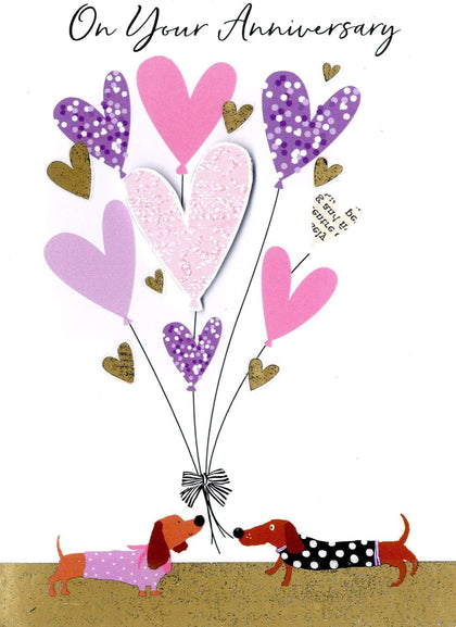 Sausage Dogs with Heart Balloons Anniversary Card