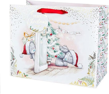 Bears Peeking Round Wall Christmas Large Gift Bag